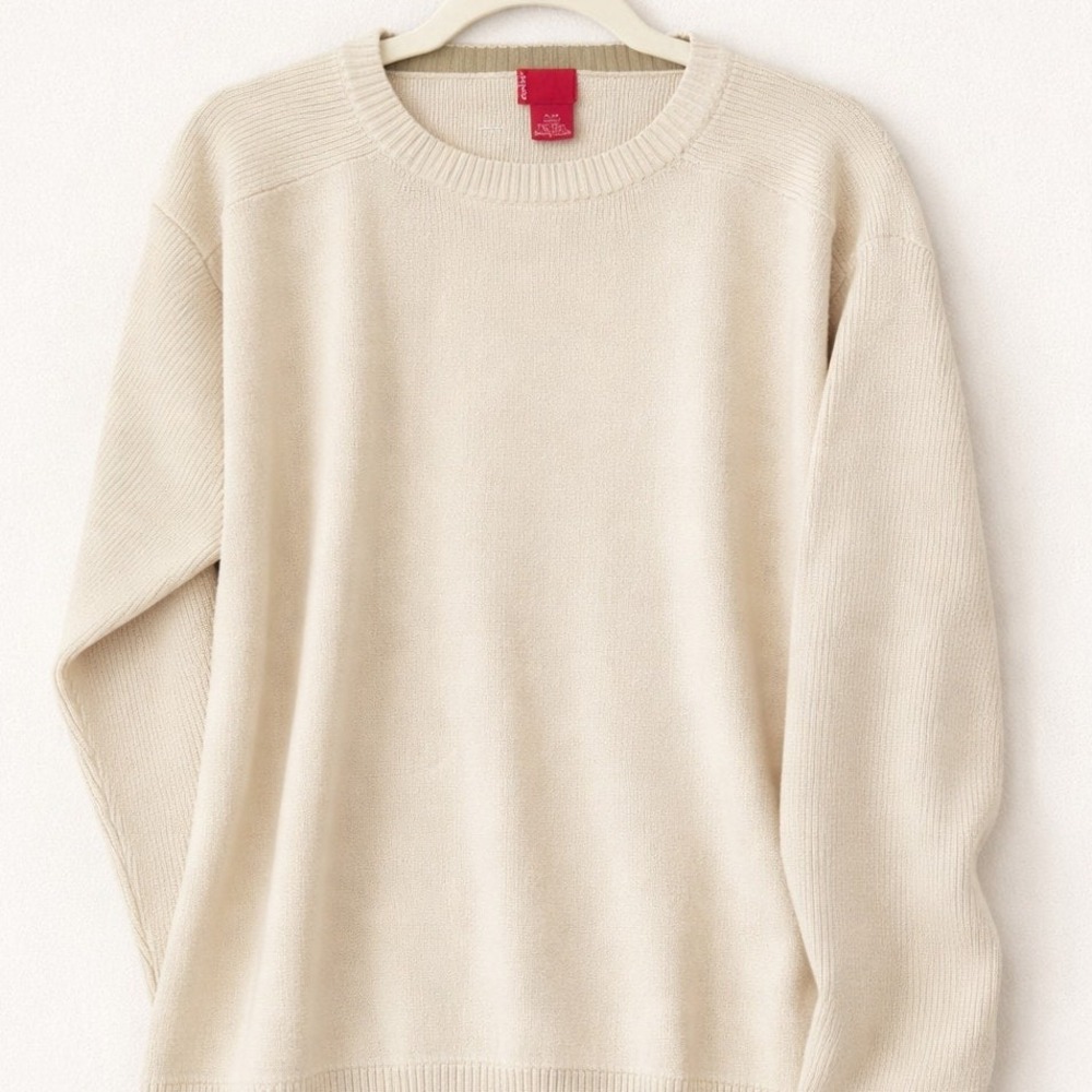 Levi's‎ Heavyweight Cotton Minimalist Knit Sweater Ribbed Sleeves Nuetral/Beige